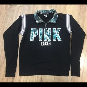 PINK Victoria's Secret Black Pullover Sweatshirt with Teal Palm Logo